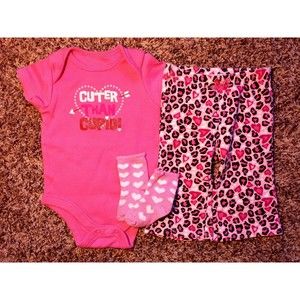Girl's Size 3 M 0-3 Months 3 Piece Pink Cuter Than Cupid Top, Heart Pants +